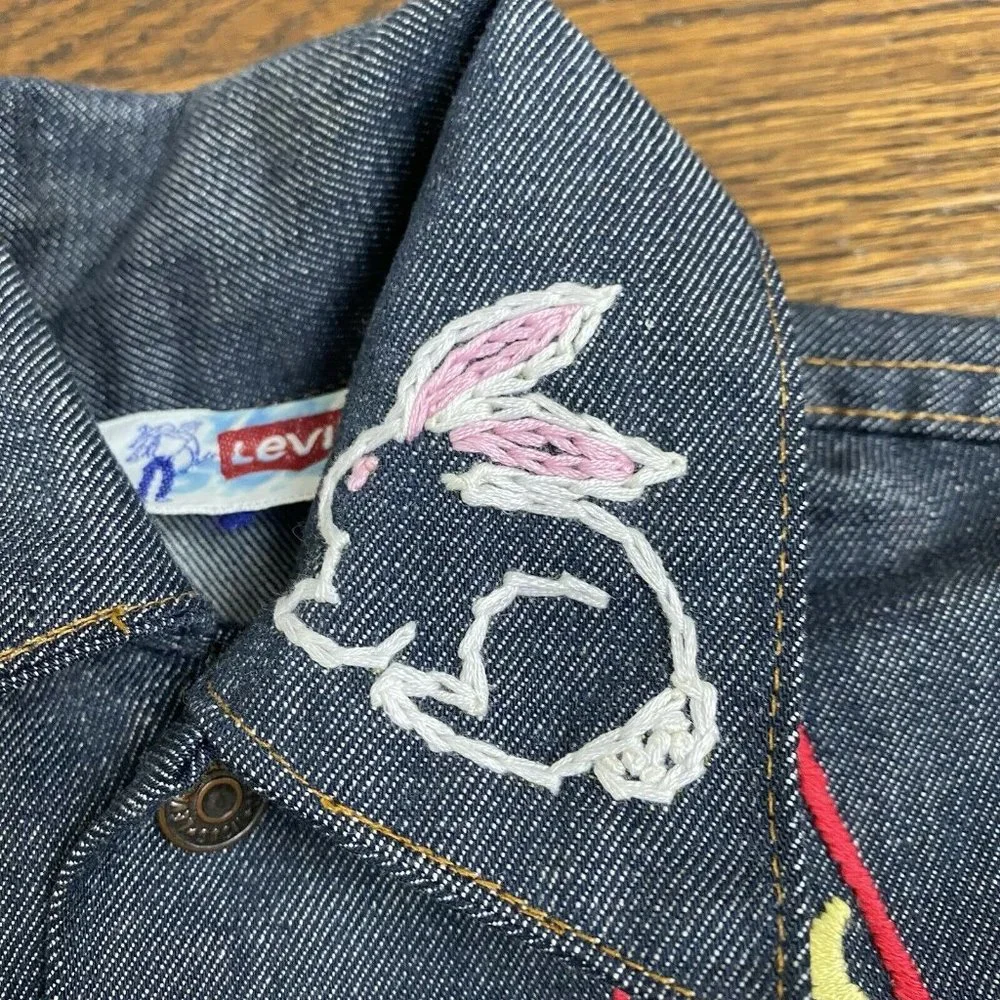 Vintage 1970s Kids Levi’s Denim Jacket with Cool Embroidery, Size 5/6